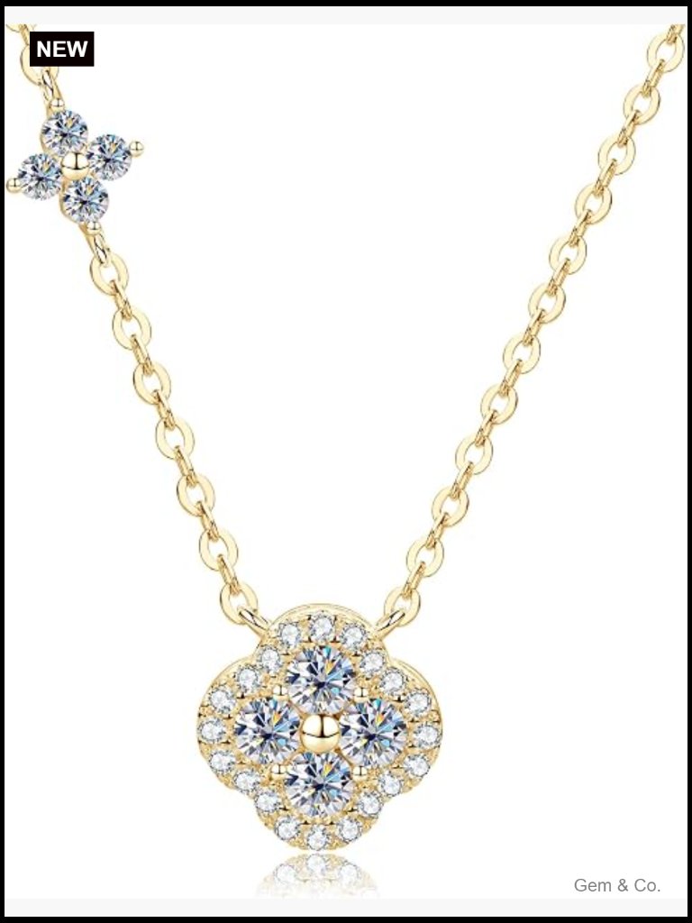 Gold Plated Moissanite Four-Leaf Clover Pendant Necklace